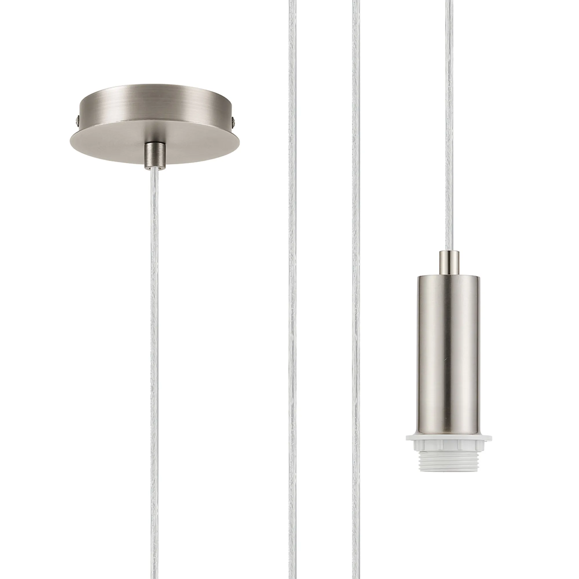 D1053SN  Wick 10cm Body, 5m Single Pendant (FRAME ONLY), 1 x E27, Satin Nickel